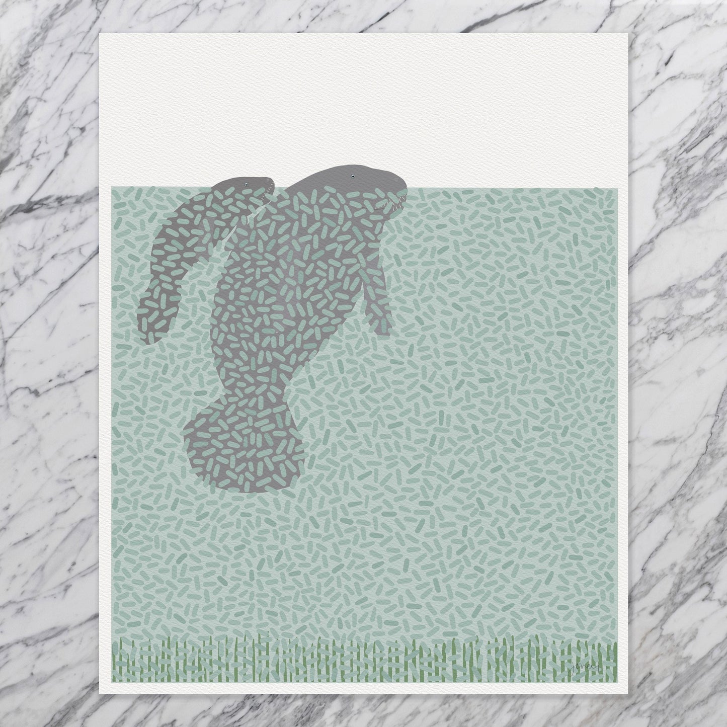 Manatee and Calf Art Print - Unframed or Framed - 250122