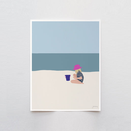 Girl with Beach Bucket Art Print - Unframed or Framed - 130618