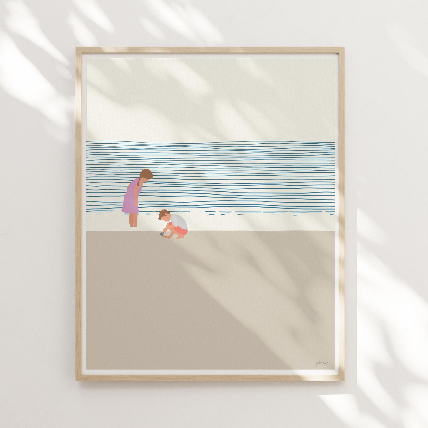 Sister and Little Brother on the Beach Art Print - Unframed or Framed - 140619