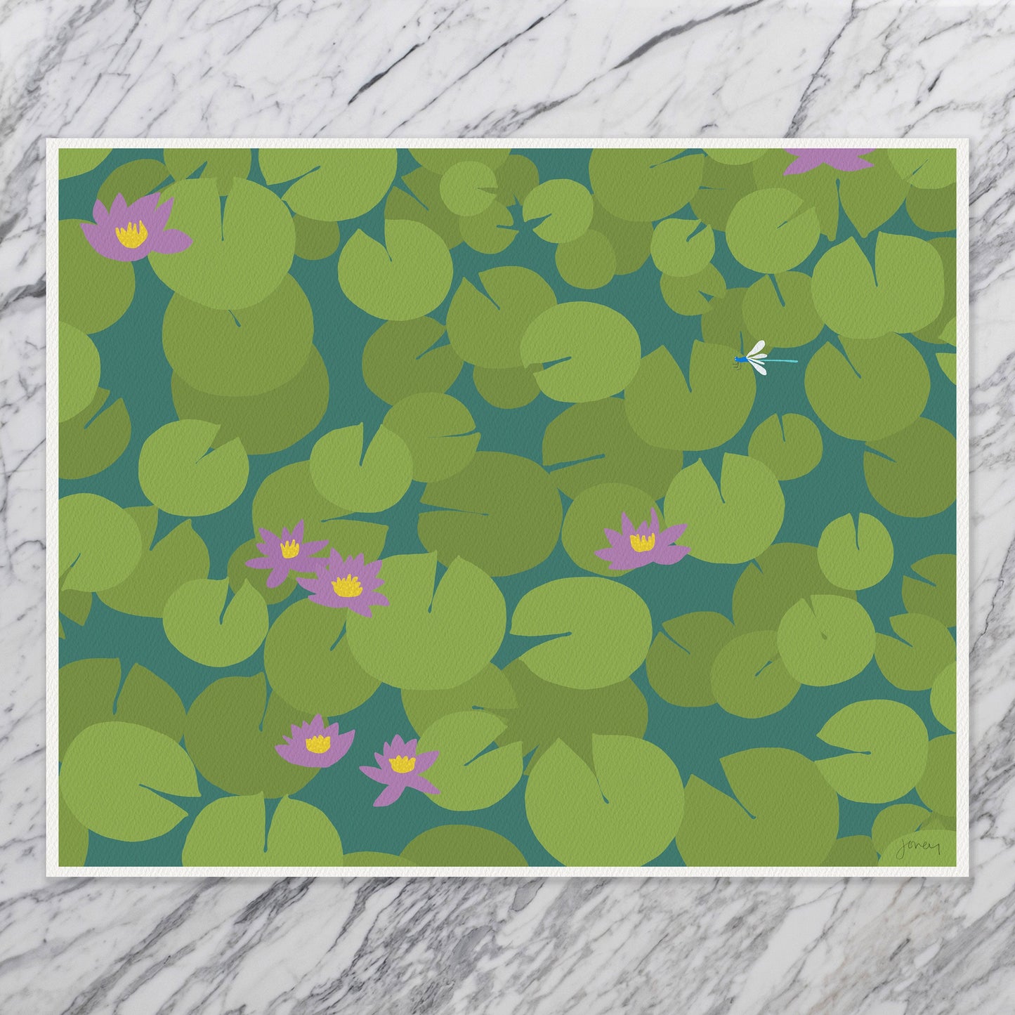 Lily Pads with Dragonfly Art Pint - Unframed or Framed - 240328