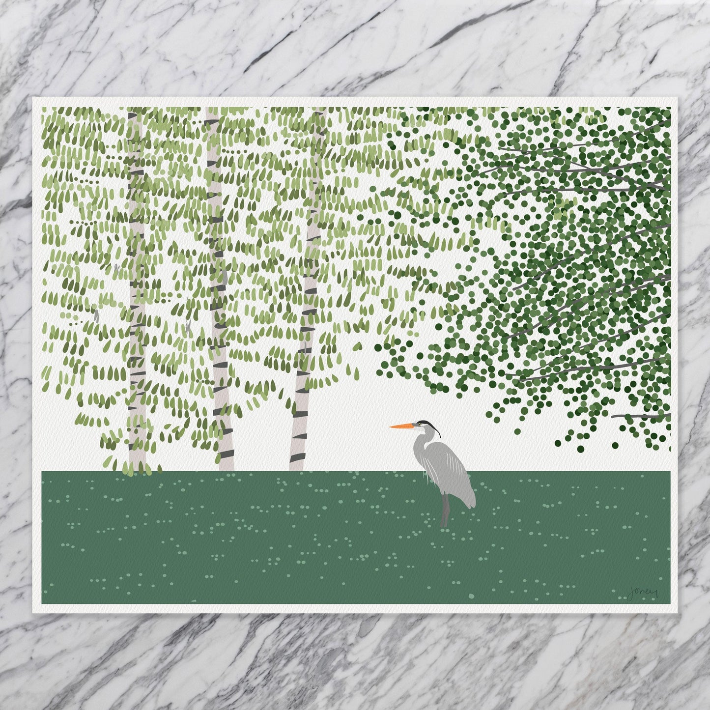 Lake with Great Blue Heron Art Print - Unframed or Framed - 250408