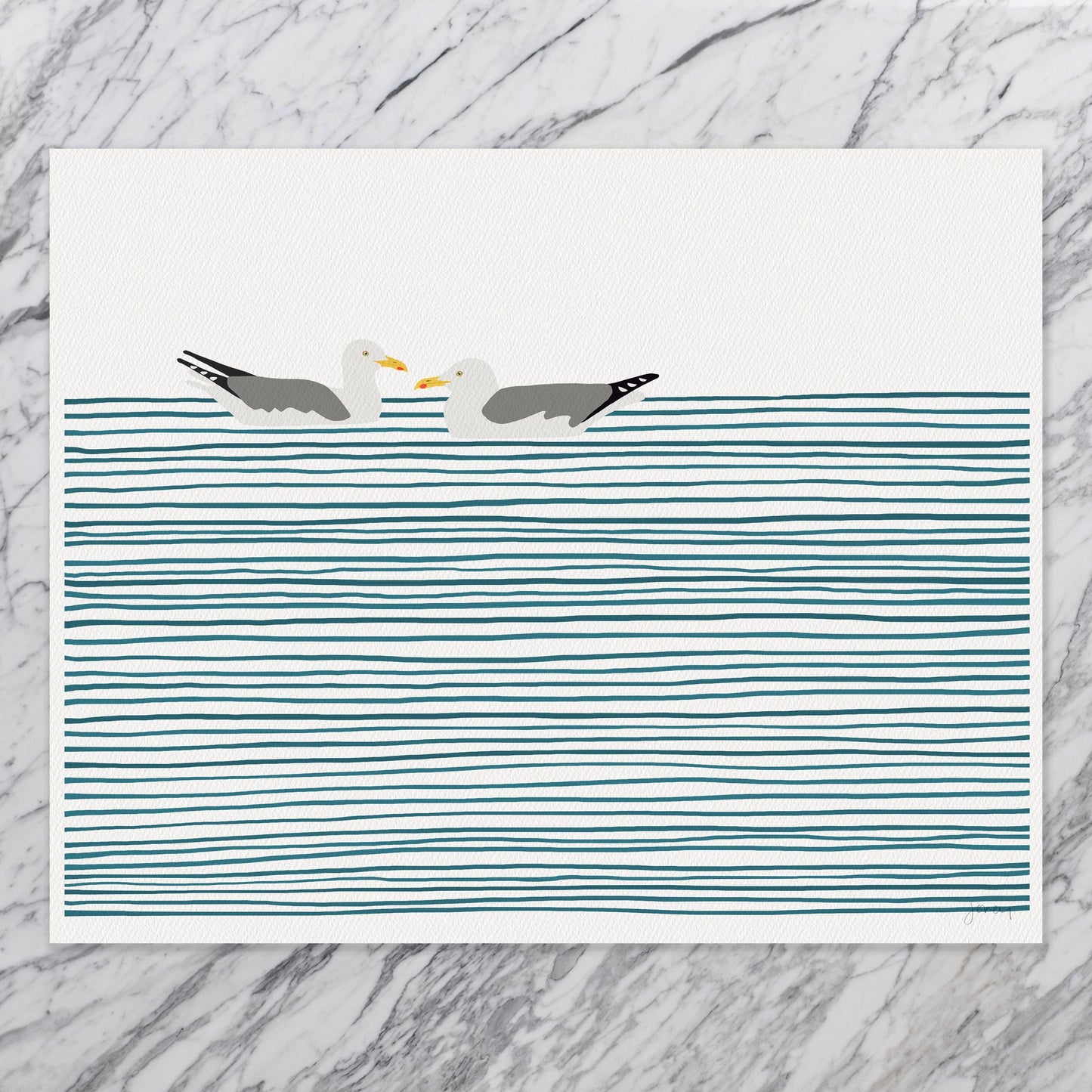 Seagulls Floating Art Print - Unframed or Framed - 250327