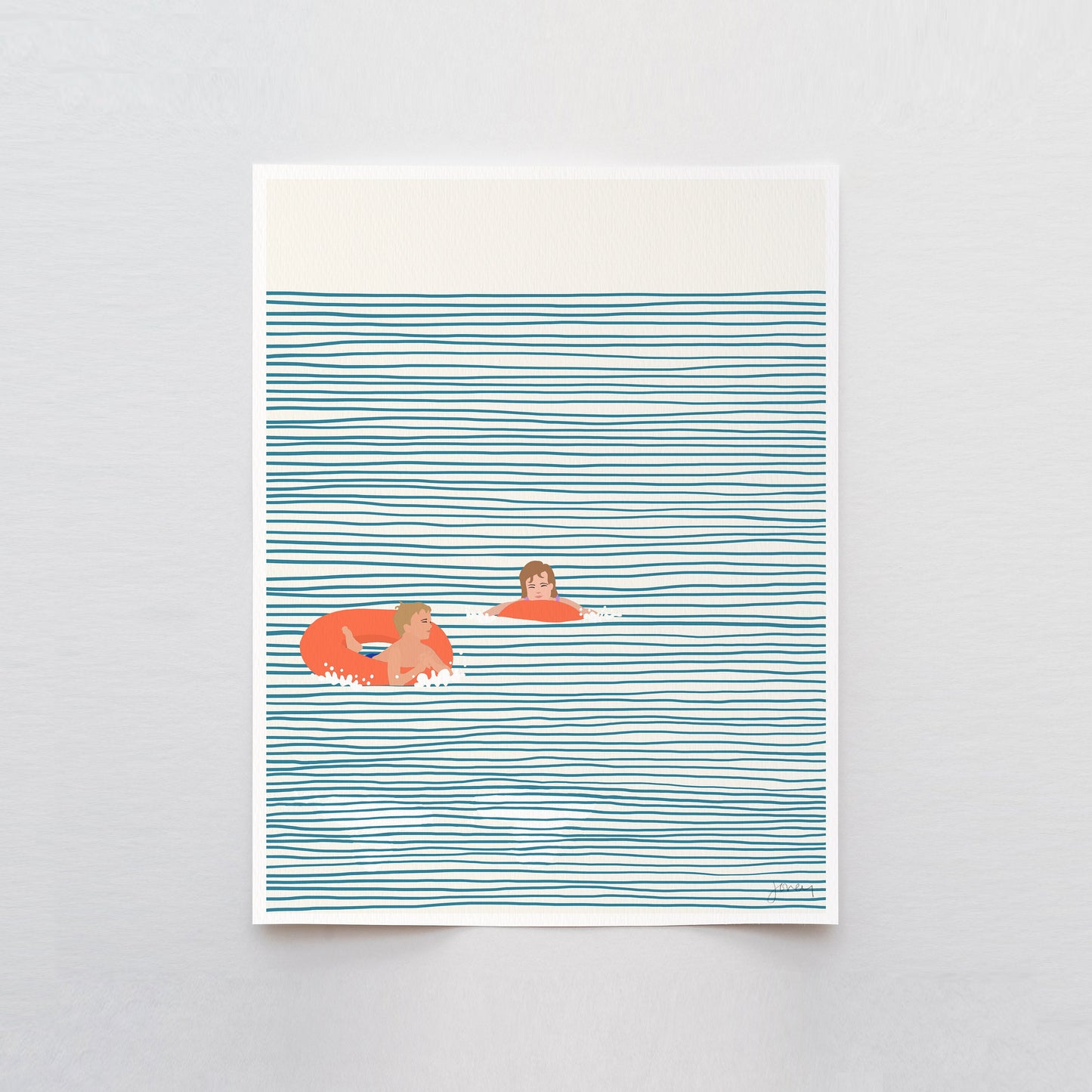 Kids in Orange Floaties Art Print - Unframed or Framed - 130809