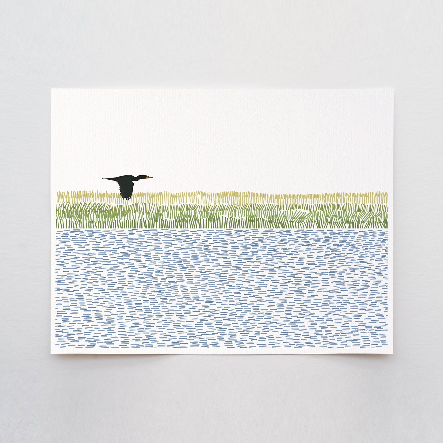 Cormorant over Wetlands Art Print - Unframed or Framed - 210801