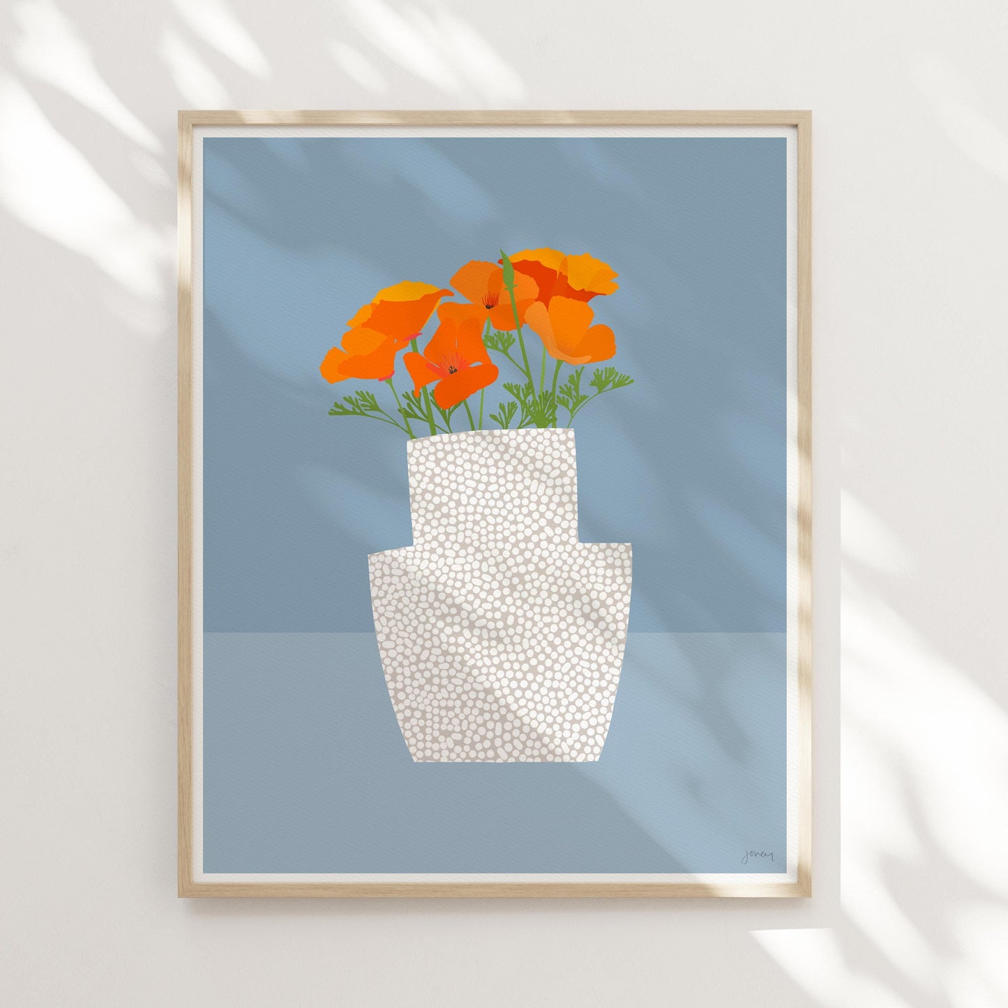 Dotted Vase with California Poppy Art Print- Unframed or Framed - 201018