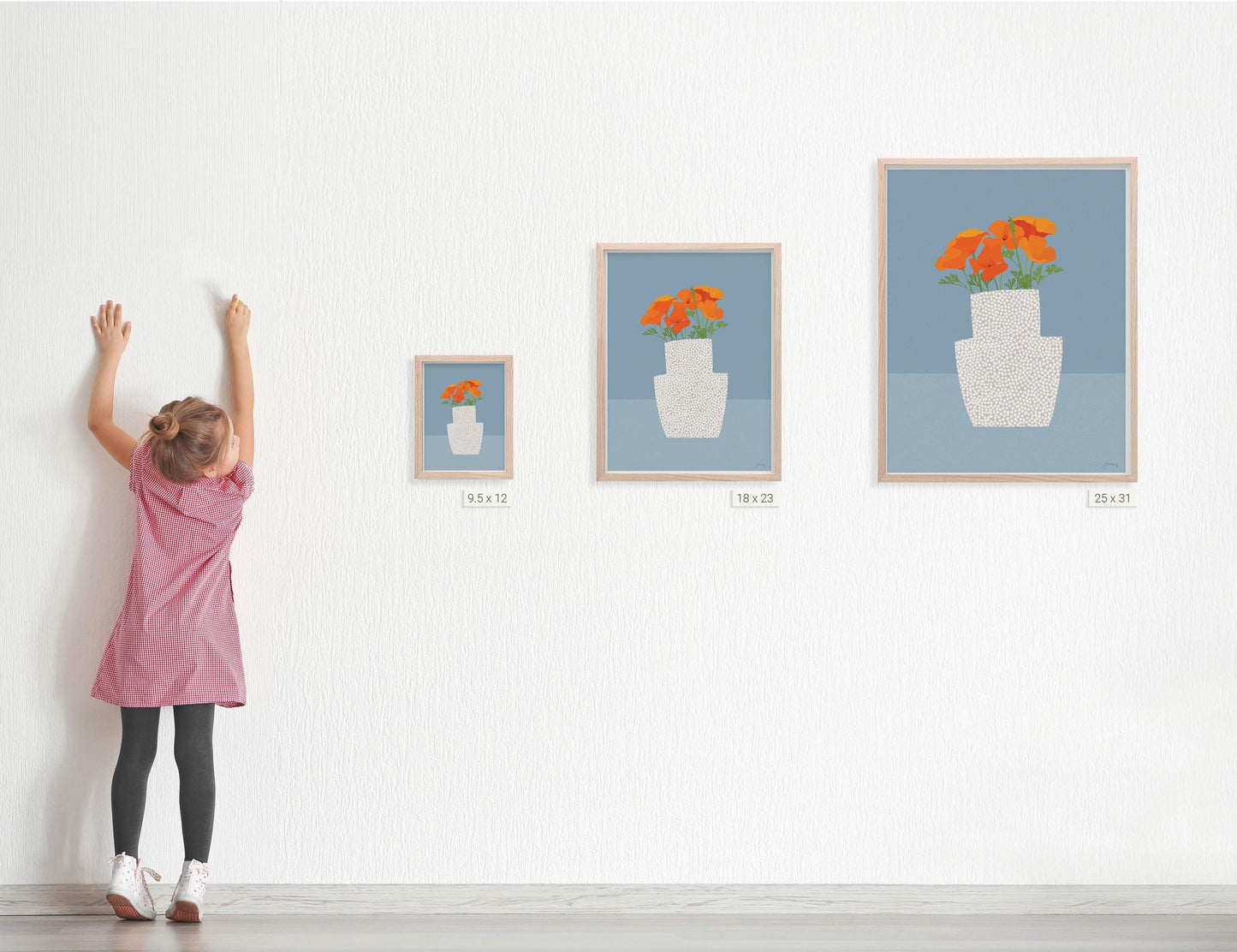 Dotted Vase with California Poppy Art Print- Unframed or Framed - 201018