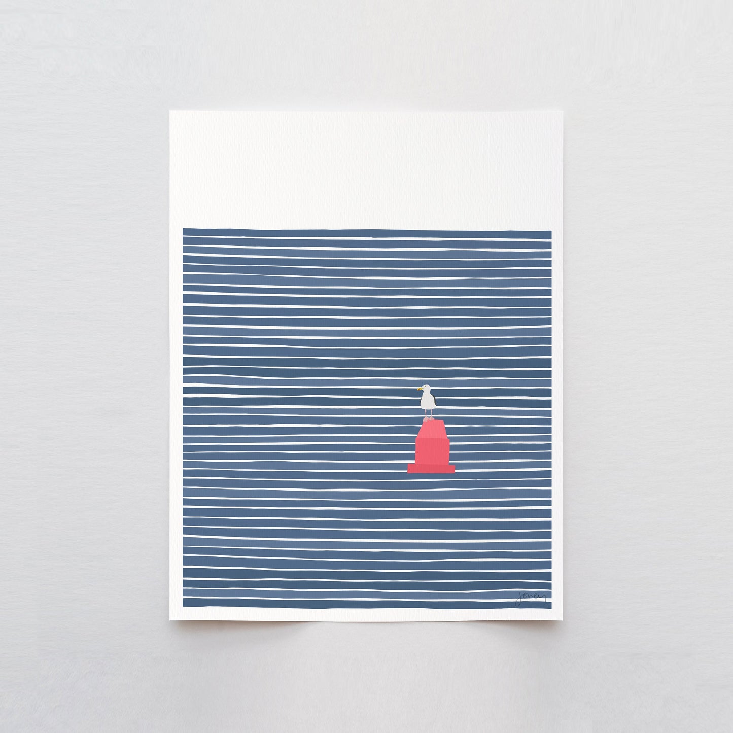 Seagull on a Red Buoy Art Print - Unframed or Framed - 230611