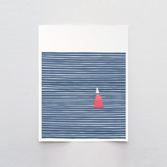 Seagull on a Red Buoy Art Print - Unframed or Framed - 230611