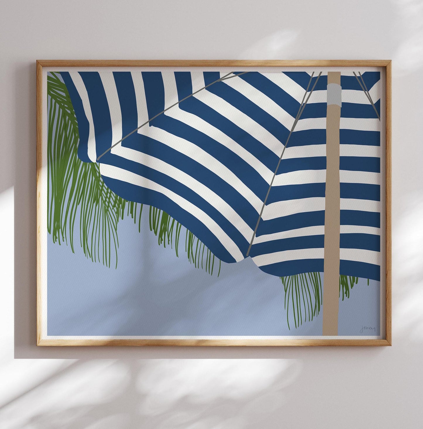 Palm Frond and Umbrella Art Print - Unframed or Framed - 250128