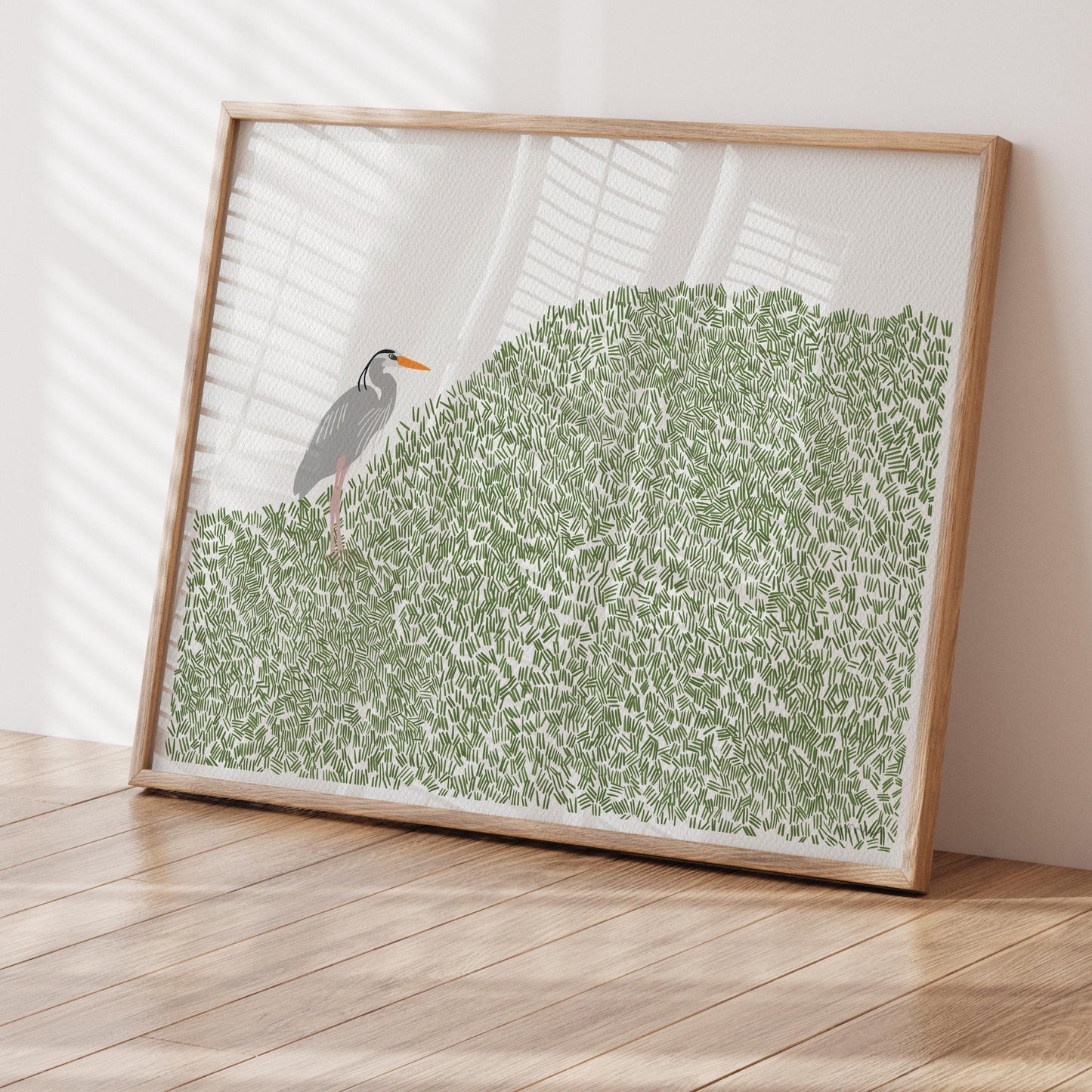 Heron on a Hill Print – Minimalist Coastal Wall Art | Signed - 251012