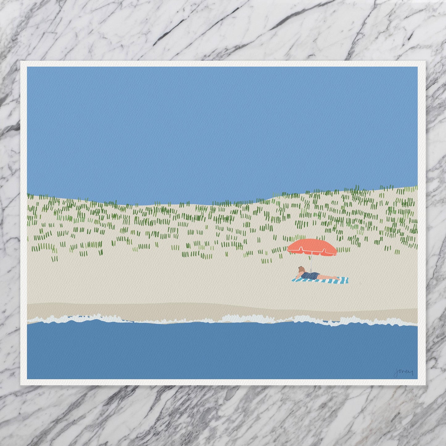 Reading Under Beach Umbrella Art Print - Unframed or Framed - 250211