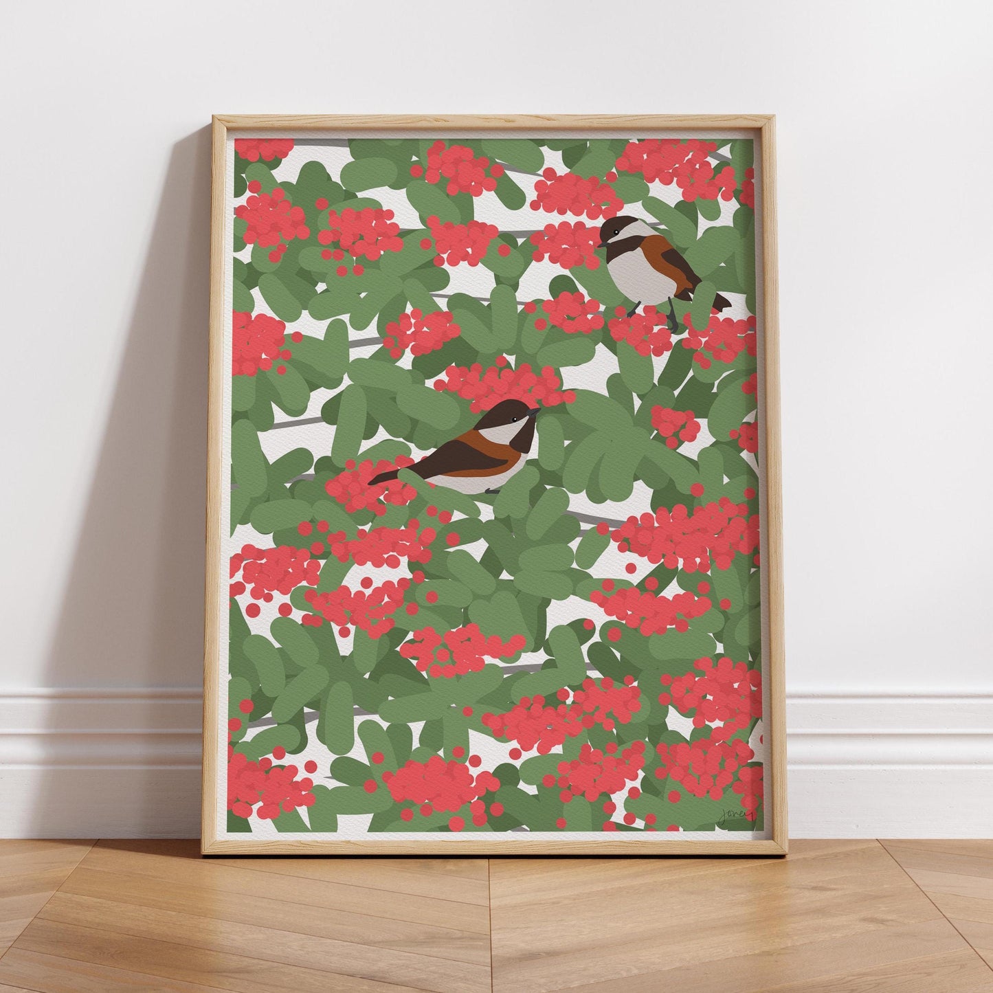 Chickadees and Toyon Berries Art Print - Unframed or Framed - 141116