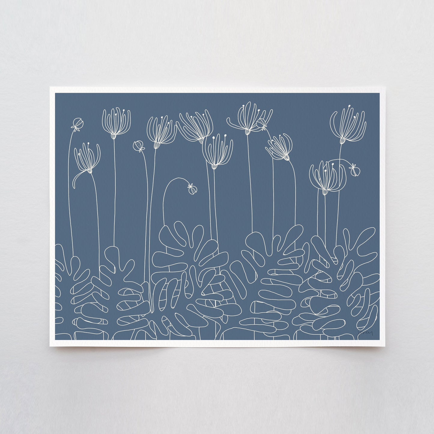 White Lined Floral Abstract Art Print - Unframed or Framed - 151102