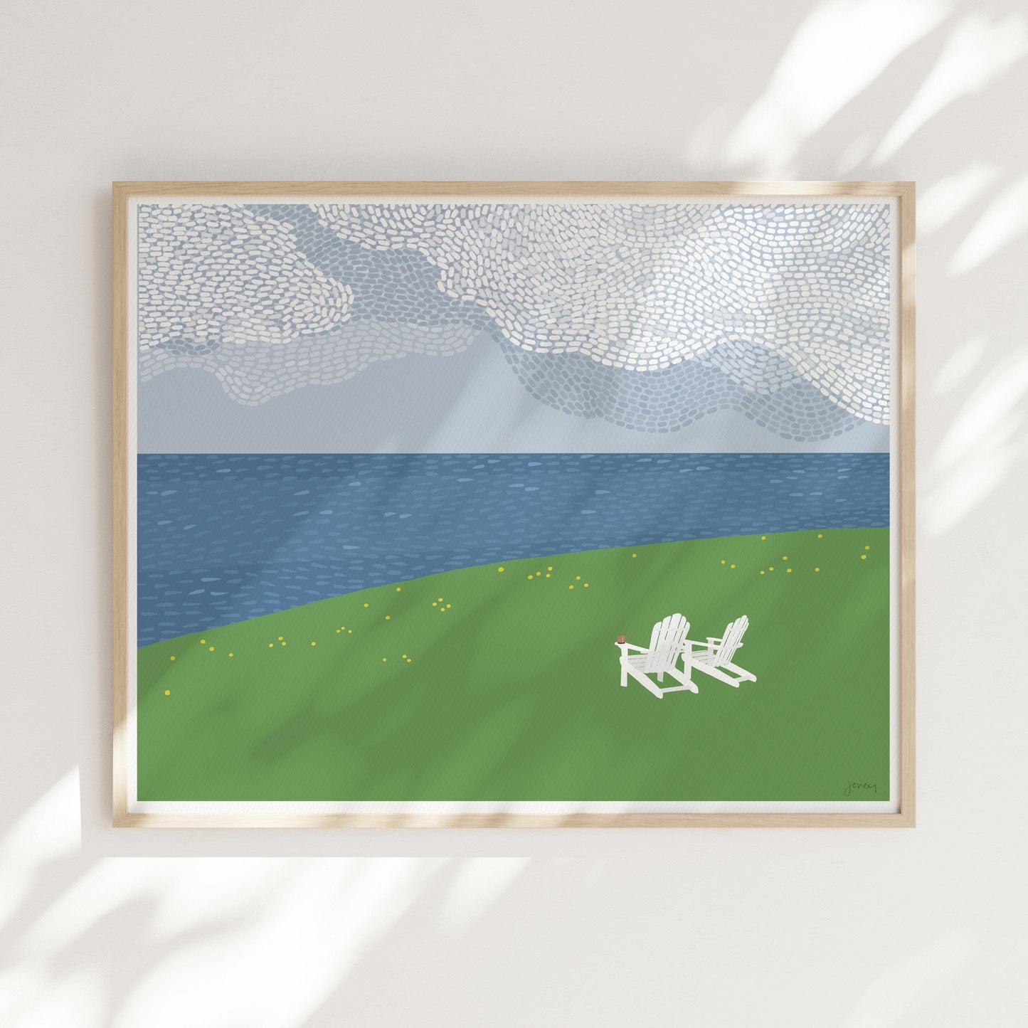 Water View and Adirondack Chairs Art Print - Signed by Jorey Hurley - 260628