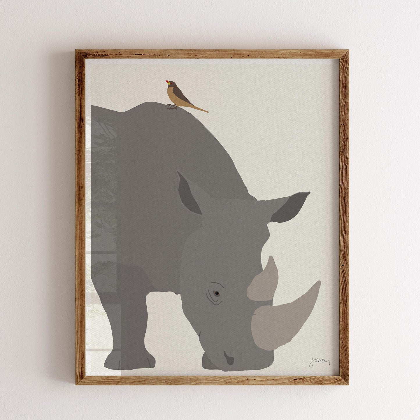 Oxpecker and Rhino Art Print - Unframed or Framed - 170420