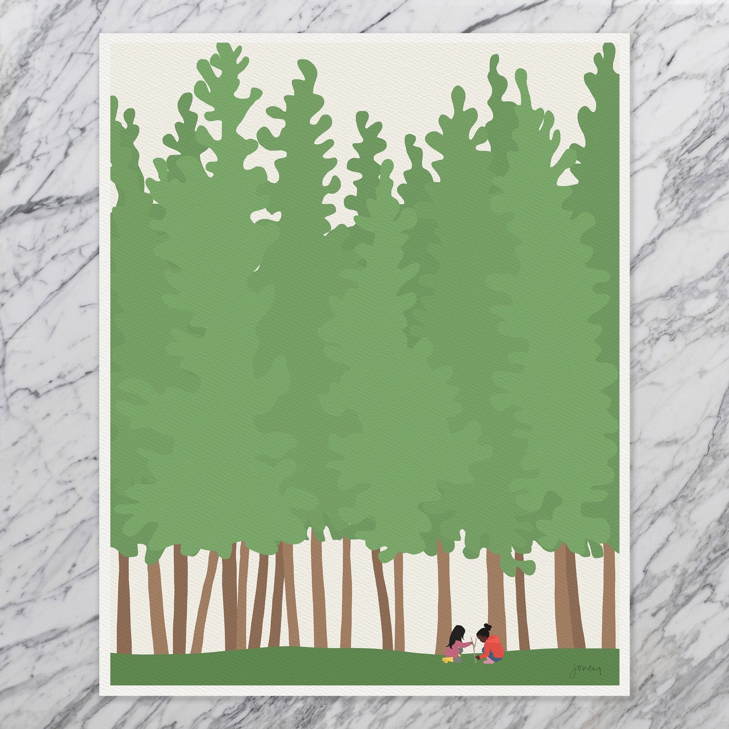 Kids Playing in the Woods Art Print - Unframed or Framed - 200819