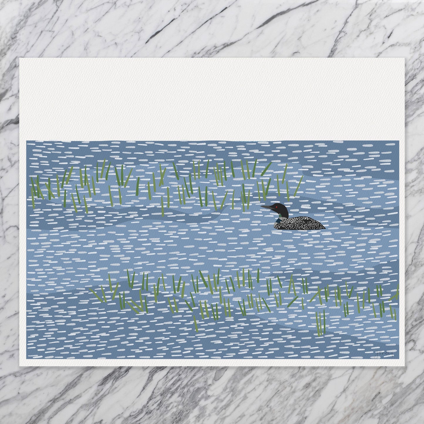 Loon Tidal Marsh Print - Signed Minimalist Bird Art on Museum Quality Paper