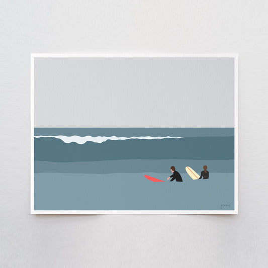 Surfers Waiting Art Print - Unframed or Framed - 250206