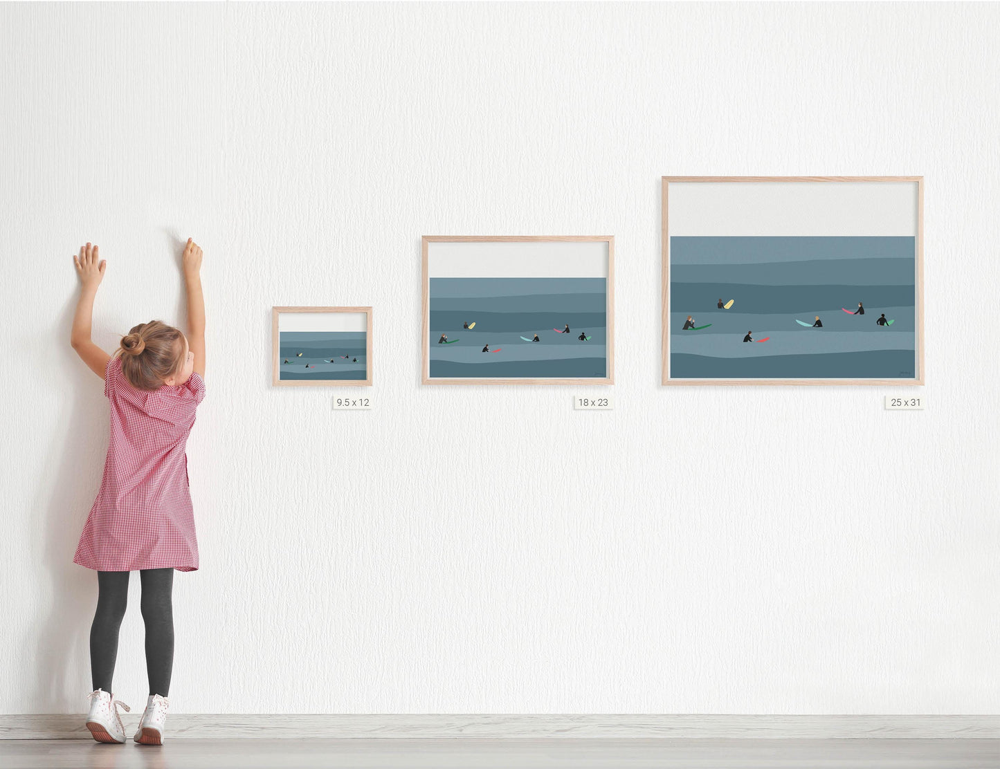 Surfing Lineup Art Print - Unframed or Framed - 250208