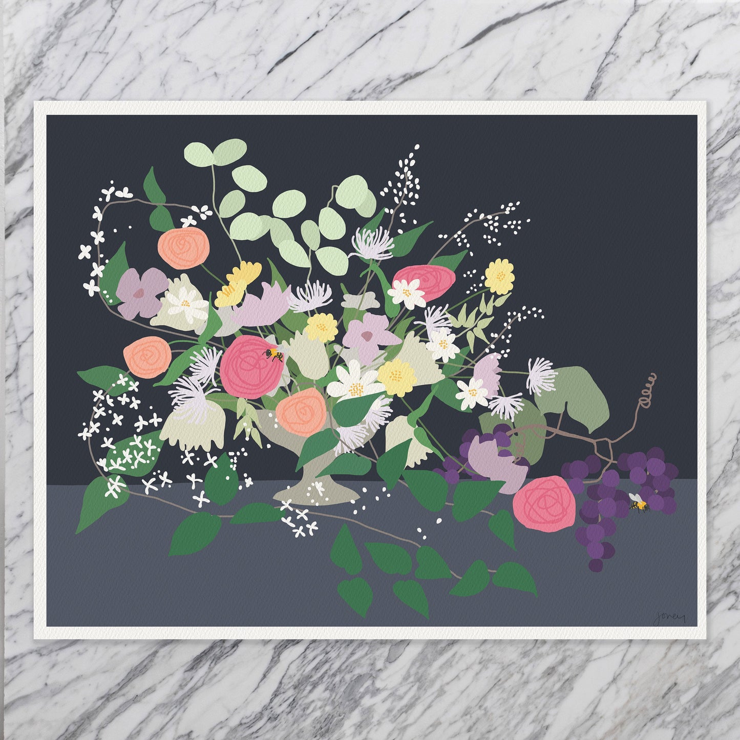 Roses and Eucalyptus Abstract Art Print - Unframed or Framed - 191125