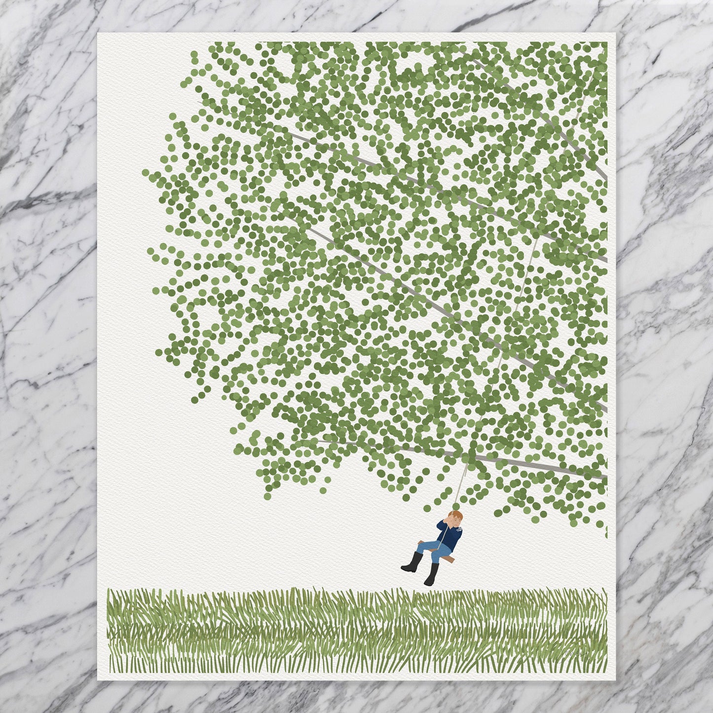 Birch Tree with Boy Swinging Art Print - Unframed or Framed - 230416
