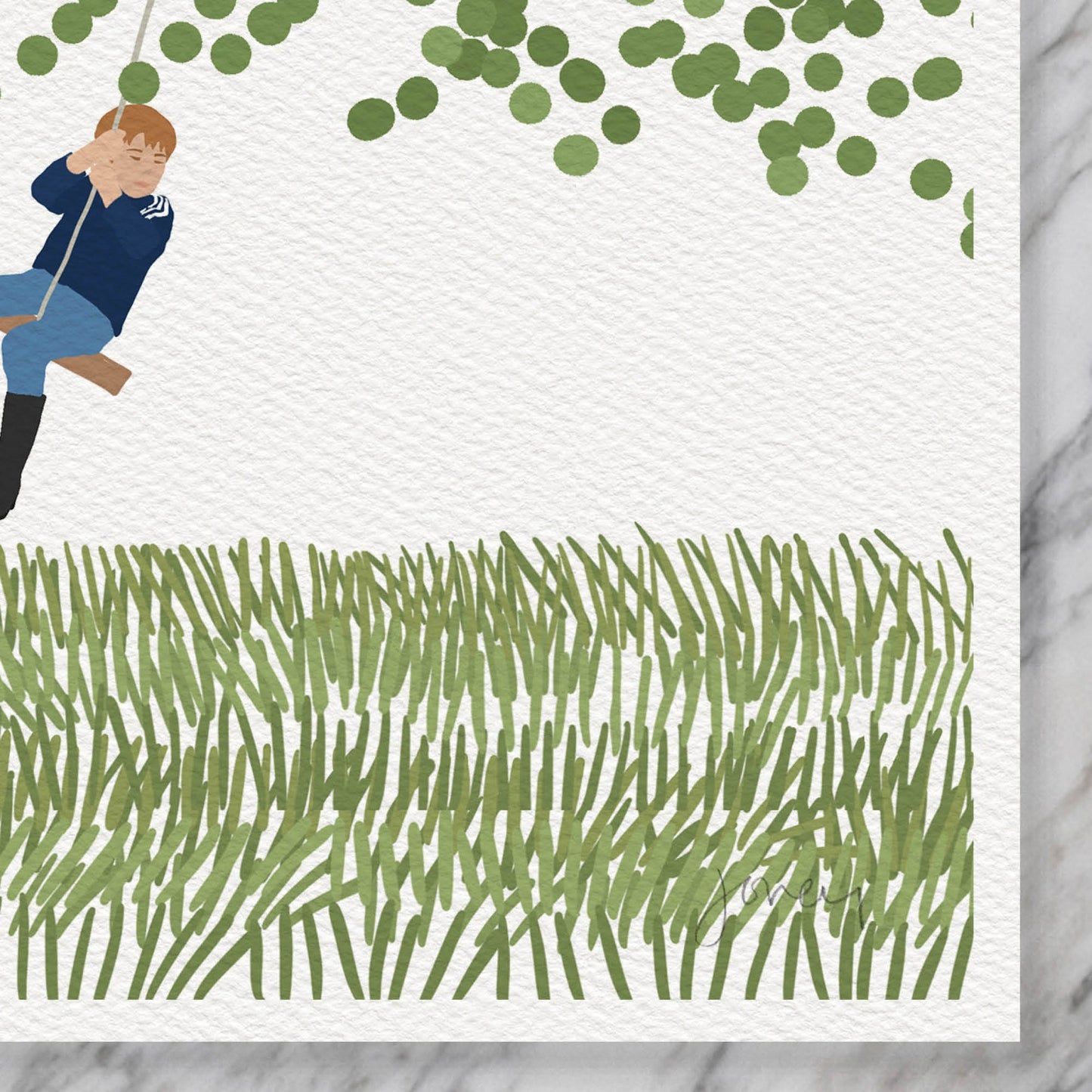 Birch Tree with Boy Swinging Art Print - Unframed or Framed - 230416