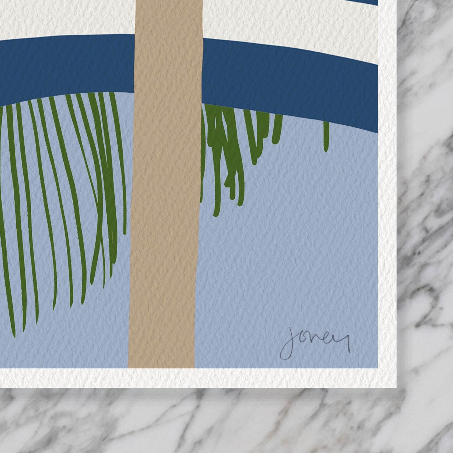 Palm Frond and Umbrella Art Print - Unframed or Framed - 250128