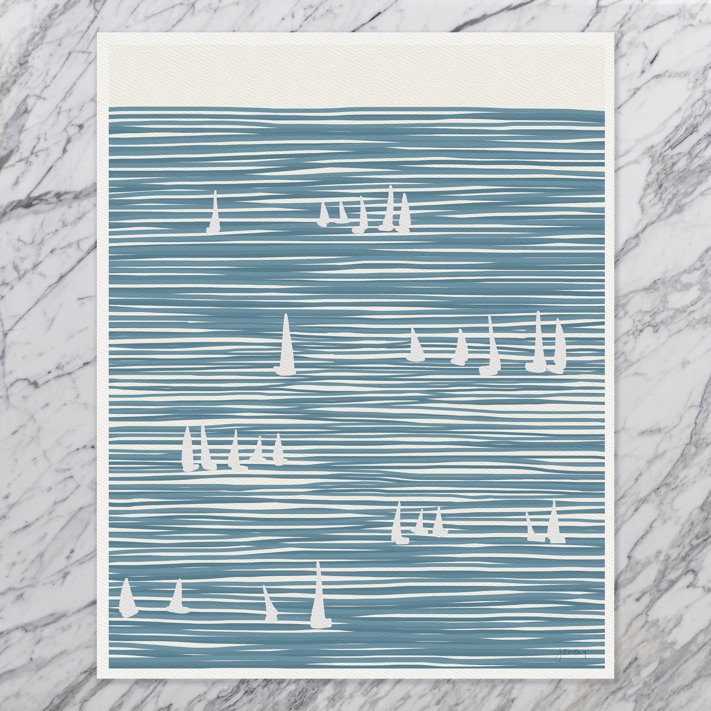 Sailboats on Striped Water Art Print - Unframed or Framed - 140324