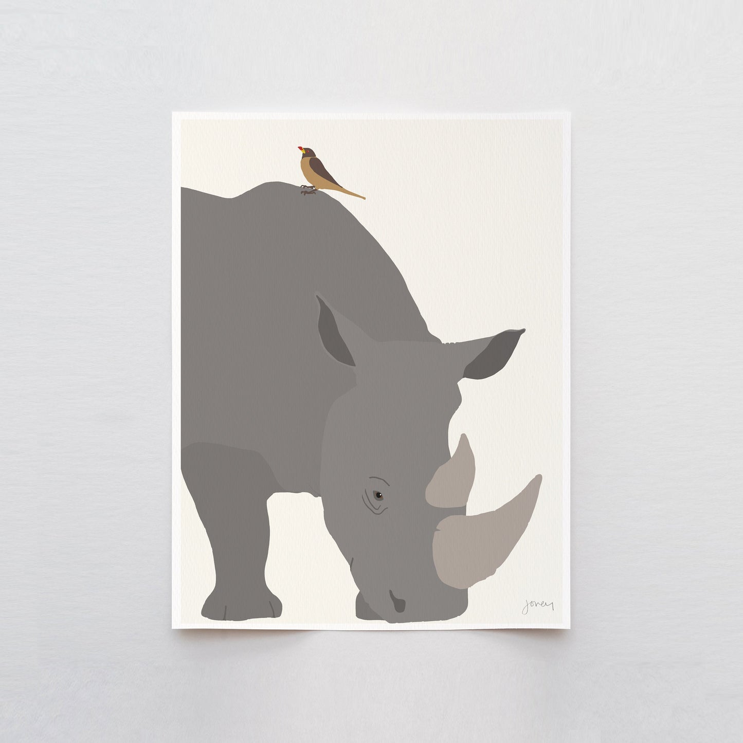 Oxpecker and Rhino Art Print - Unframed or Framed - 170420