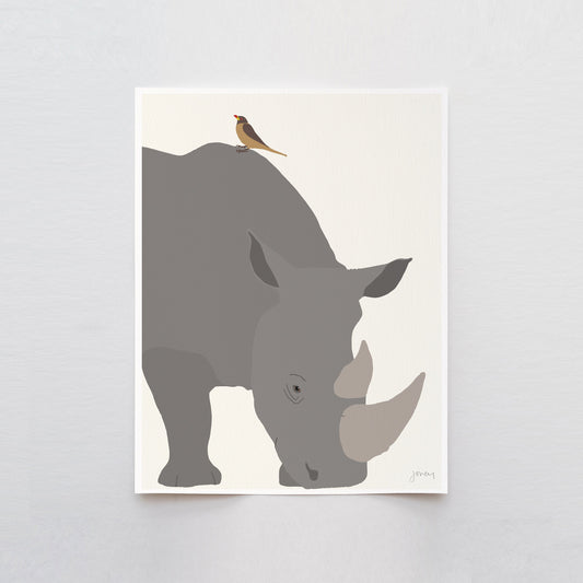 Oxpecker and Rhino Art Print - Unframed or Framed - 170420