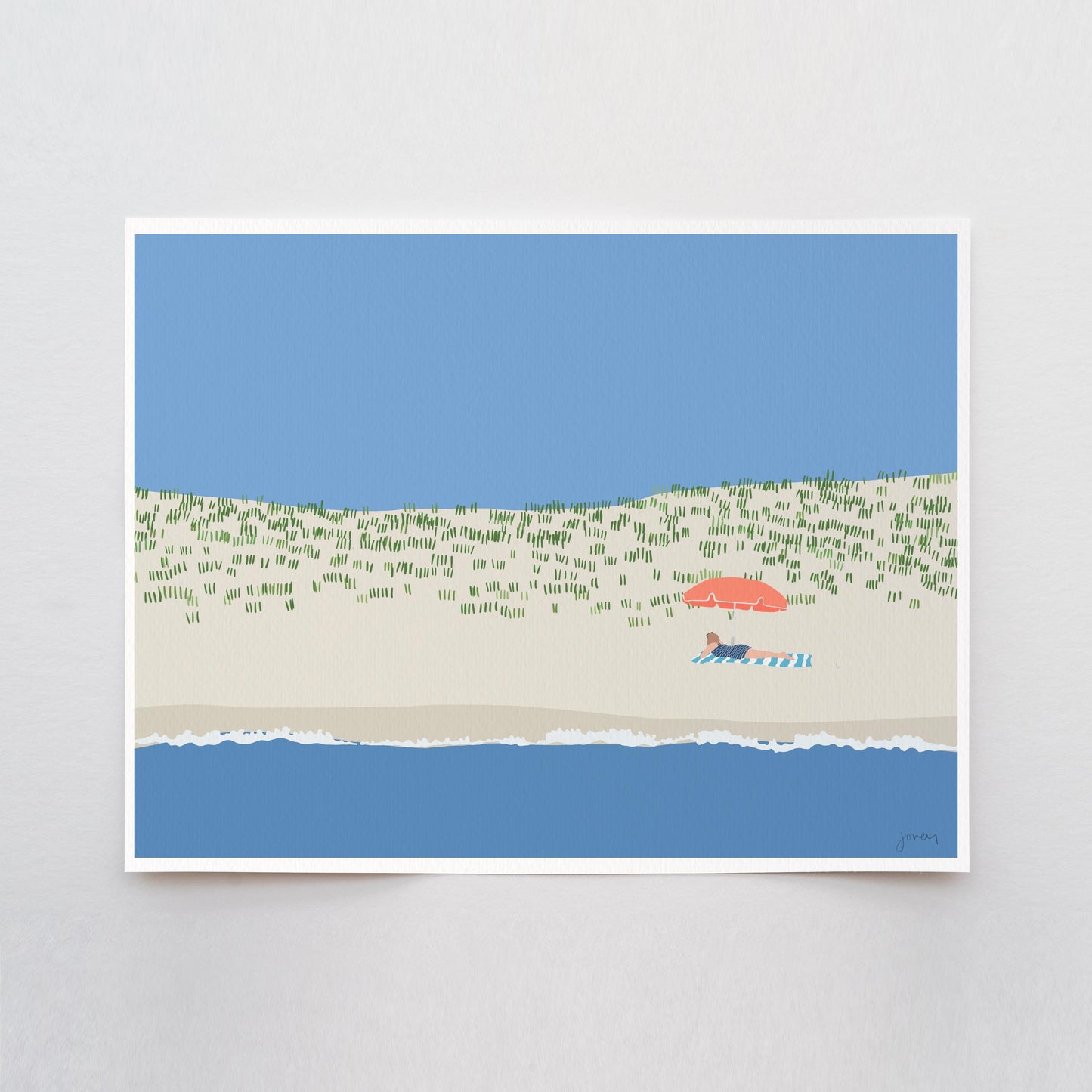 Reading Under Beach Umbrella Art Print - Unframed or Framed - 250211