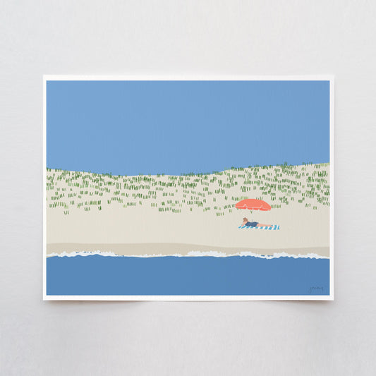 Reading Under Beach Umbrella Art Print - Unframed or Framed - 250211