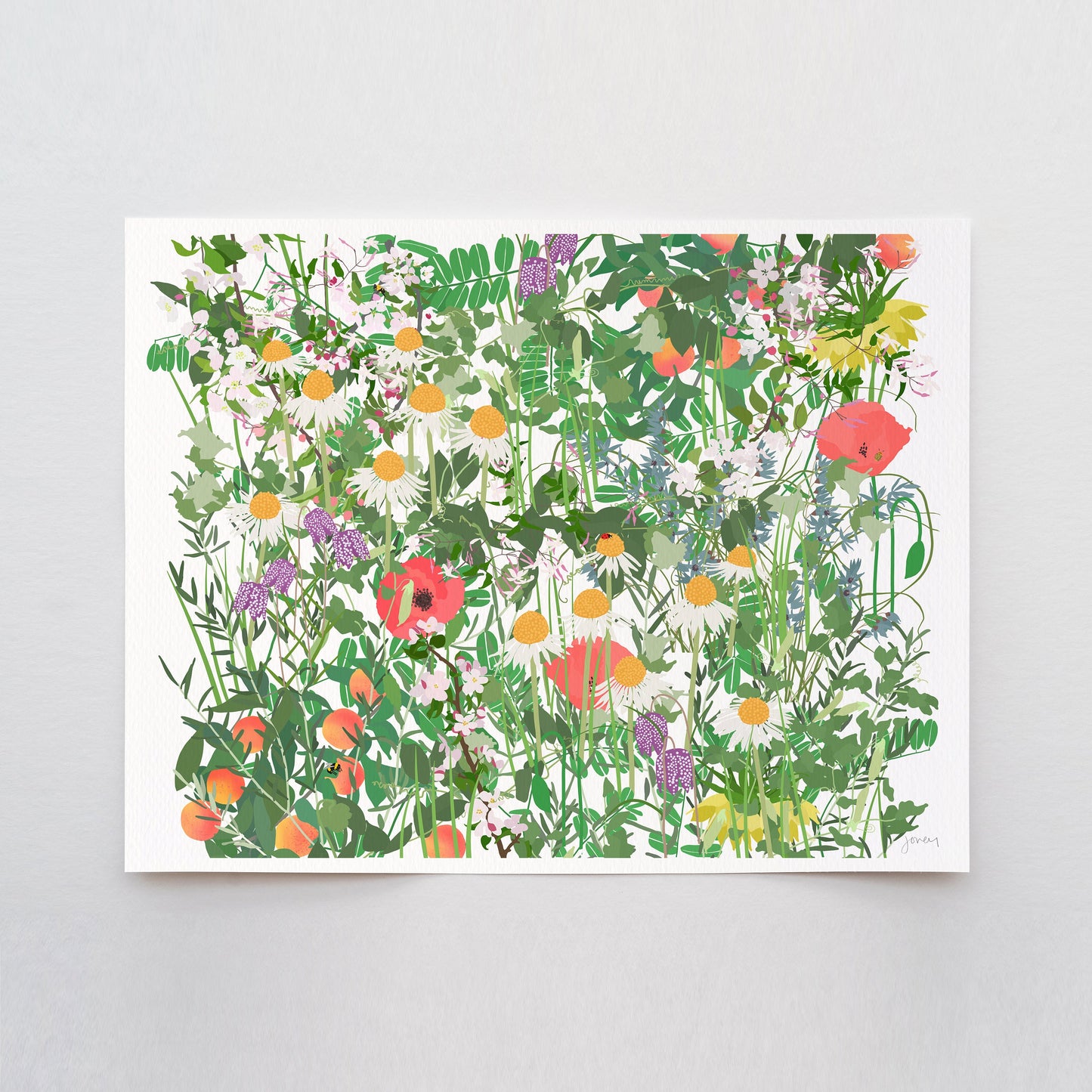 Mille Fleur with Daisies Art Print - Unframed or Framed - 210524