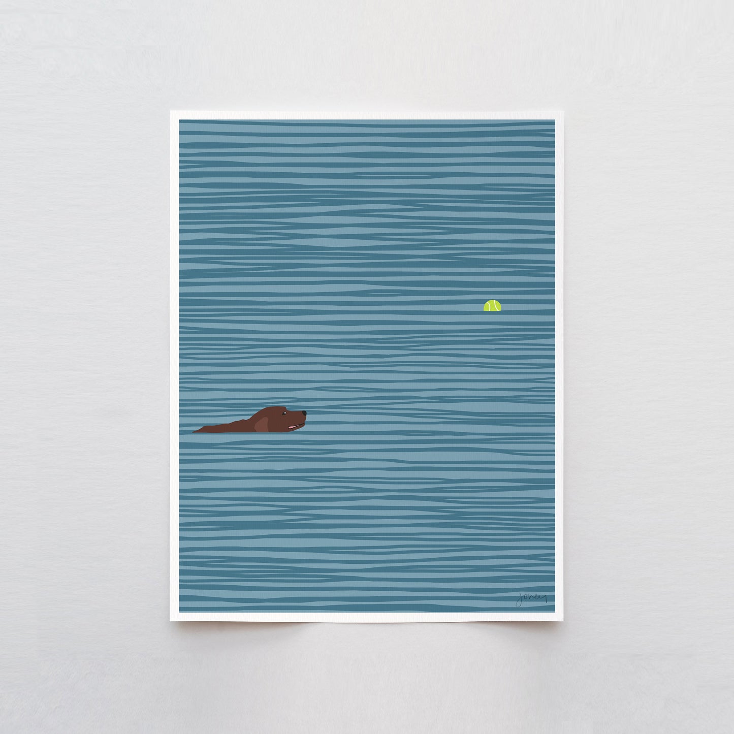 Tennis Ball with Swimming Labrador Art Print - Unframed or Framed - 140306