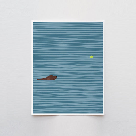 Tennis Ball with Swimming Labrador Art Print - Unframed or Framed - 140306