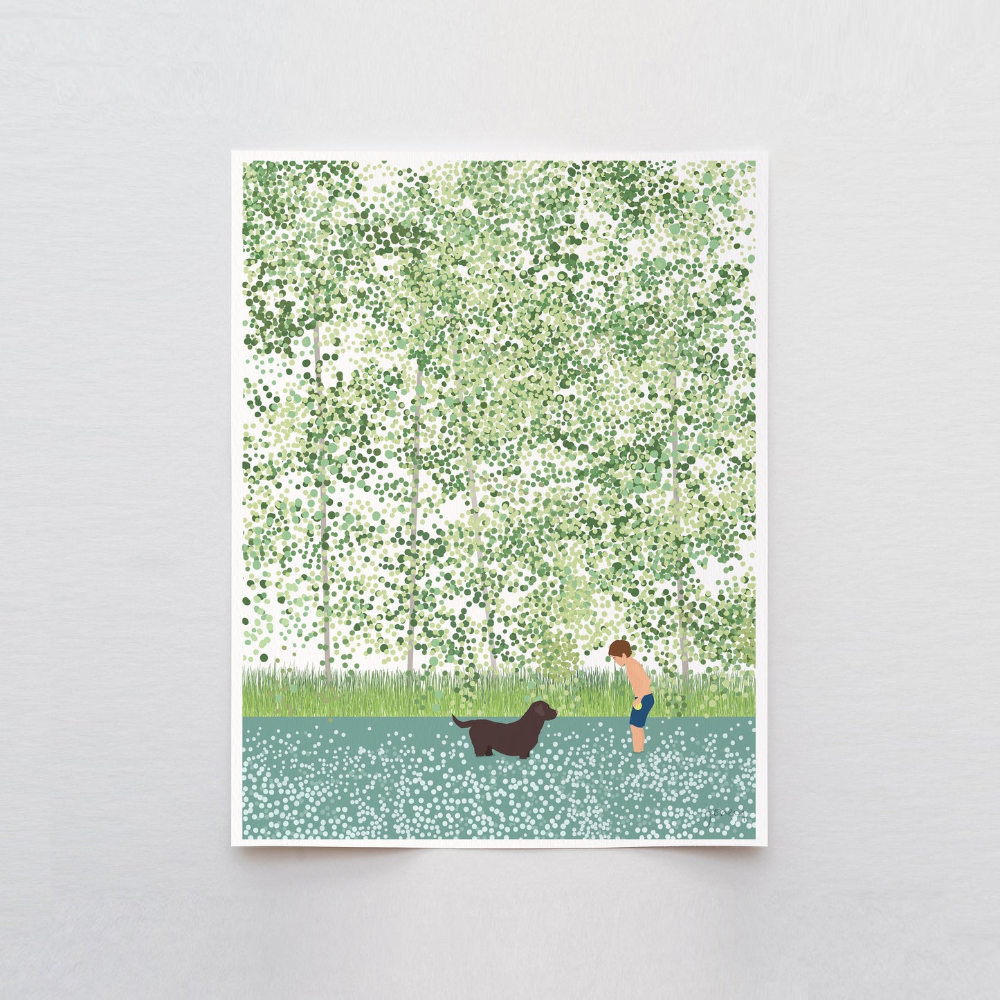 River with Boy and Dog Art Print - Unframed or Framed - 210626