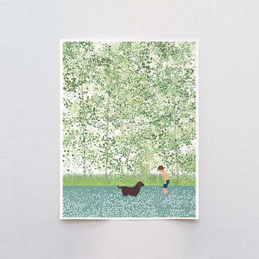 River with Boy and Dog Art Print - Unframed or Framed - 210626