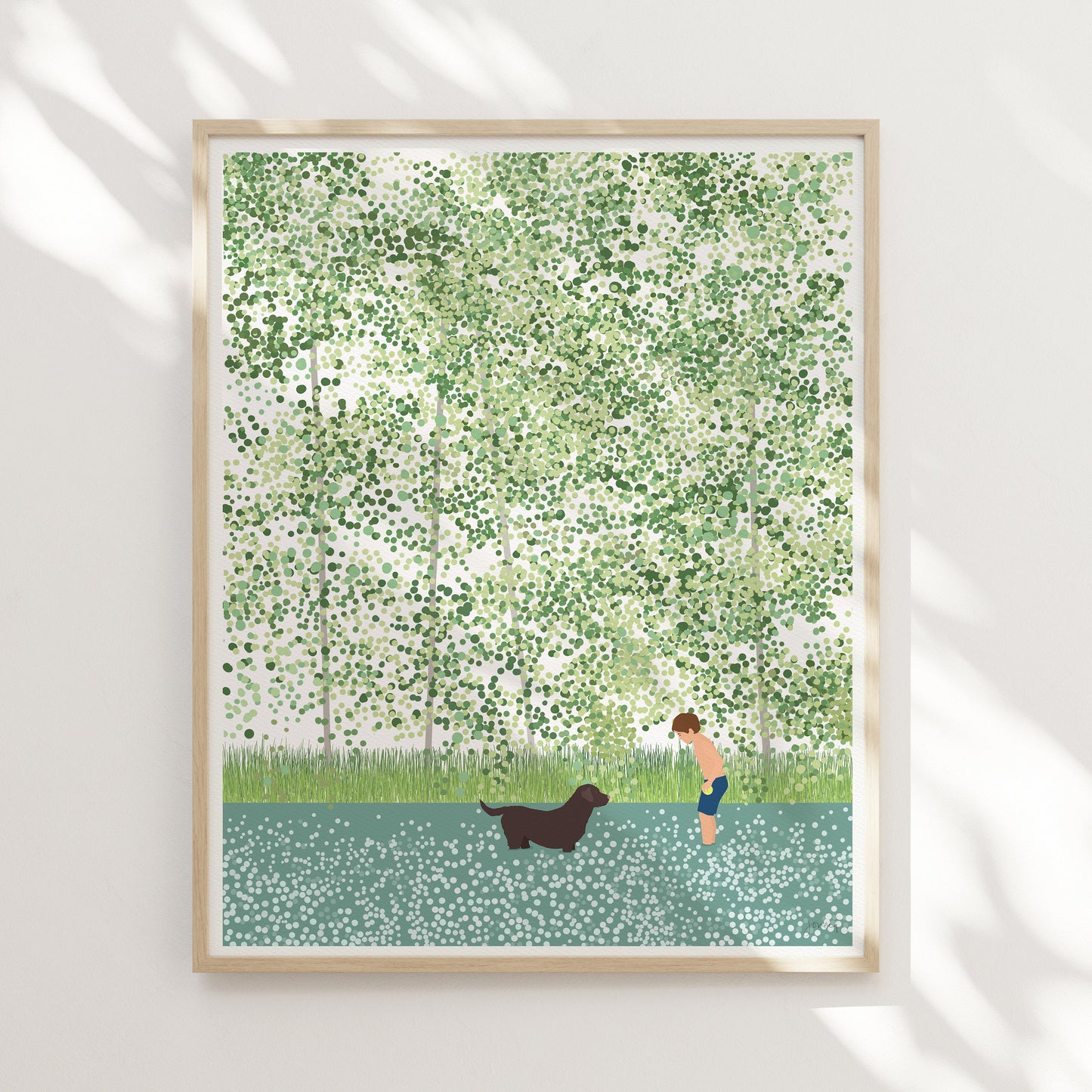 River with Boy and Dog Art Print - Unframed or Framed - 210626