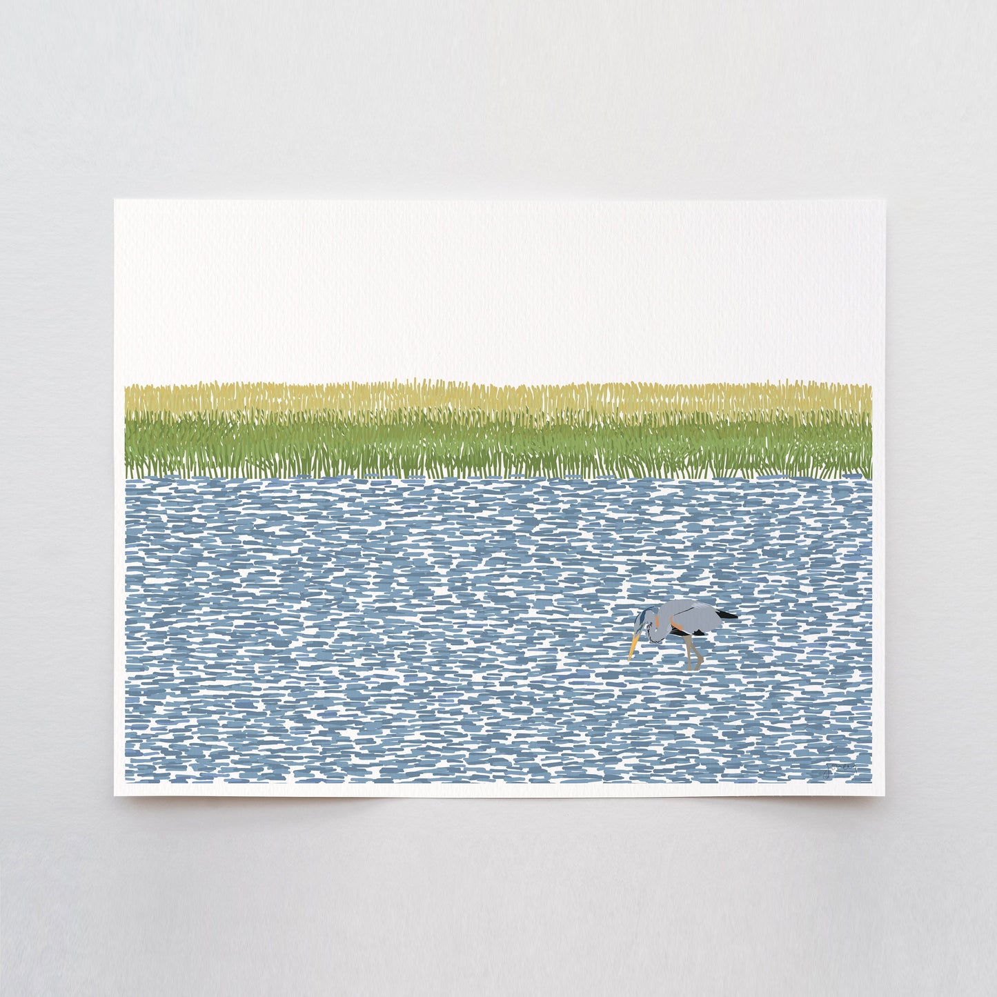 Wetlands with Great Blue Heron Art Print - Unframed or Framed - 210807