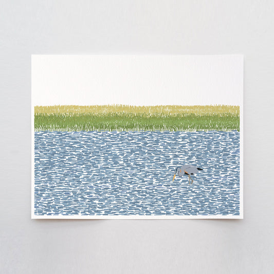 Wetlands with Great Blue Heron Art Print - Unframed or Framed - 210807