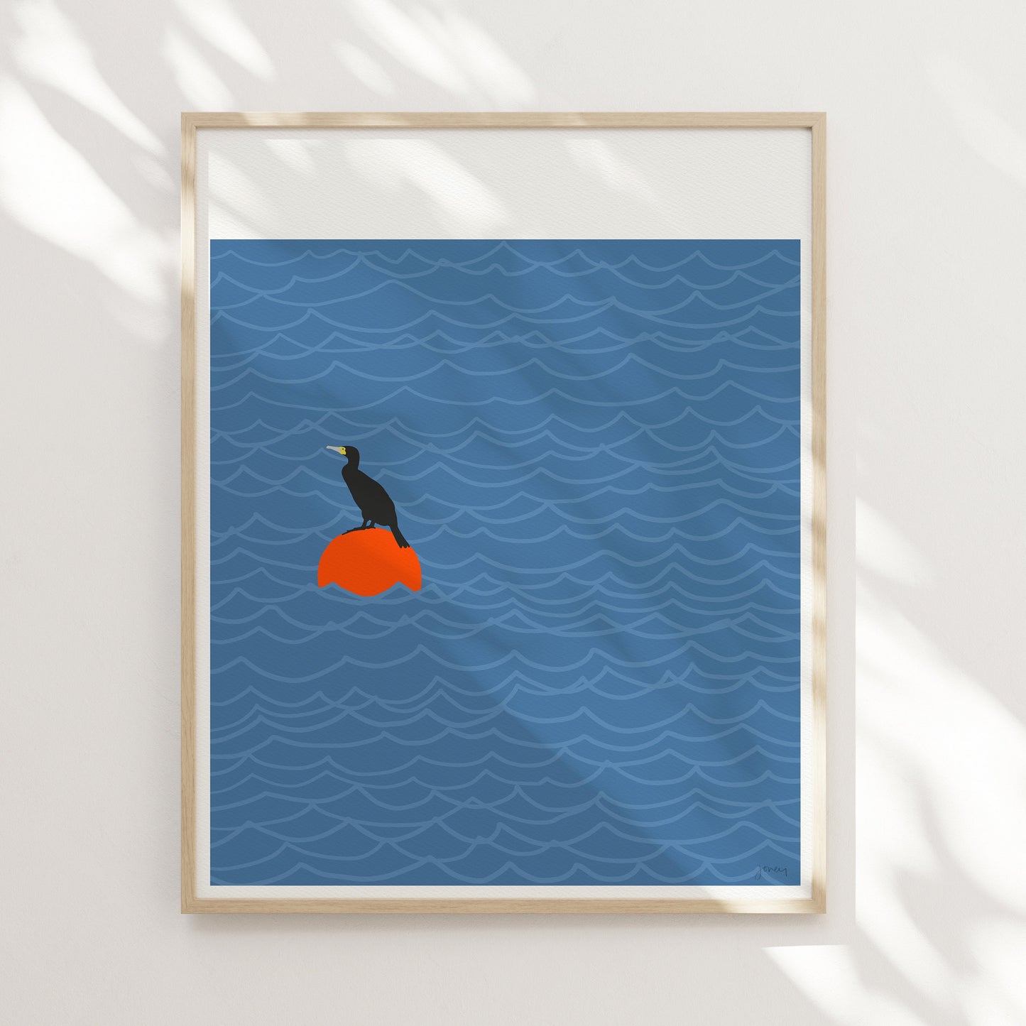 Cormorant on Mooring Art Print - Framed or Unframed - 140812