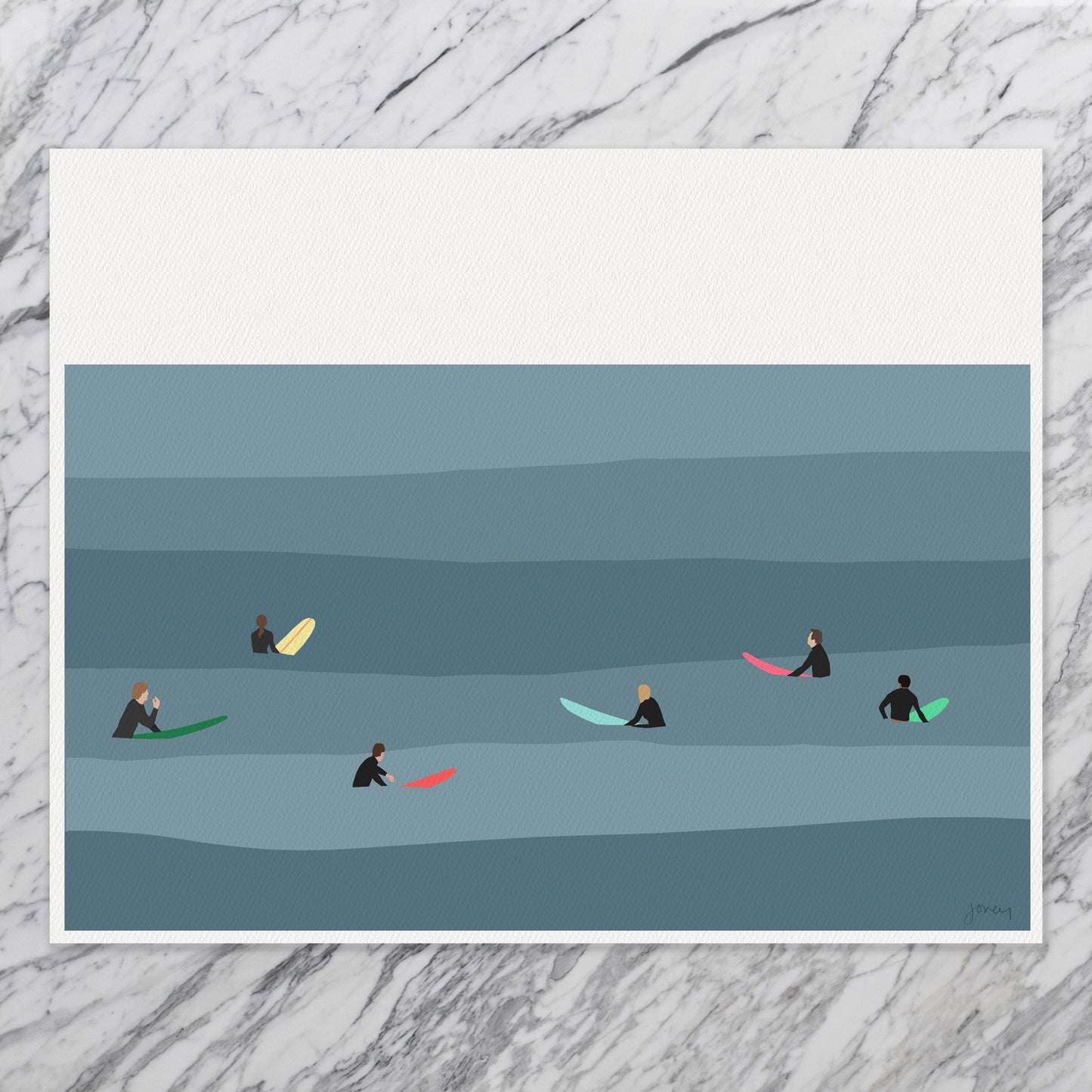 Surfing Lineup Art Print - Unframed or Framed - 250208