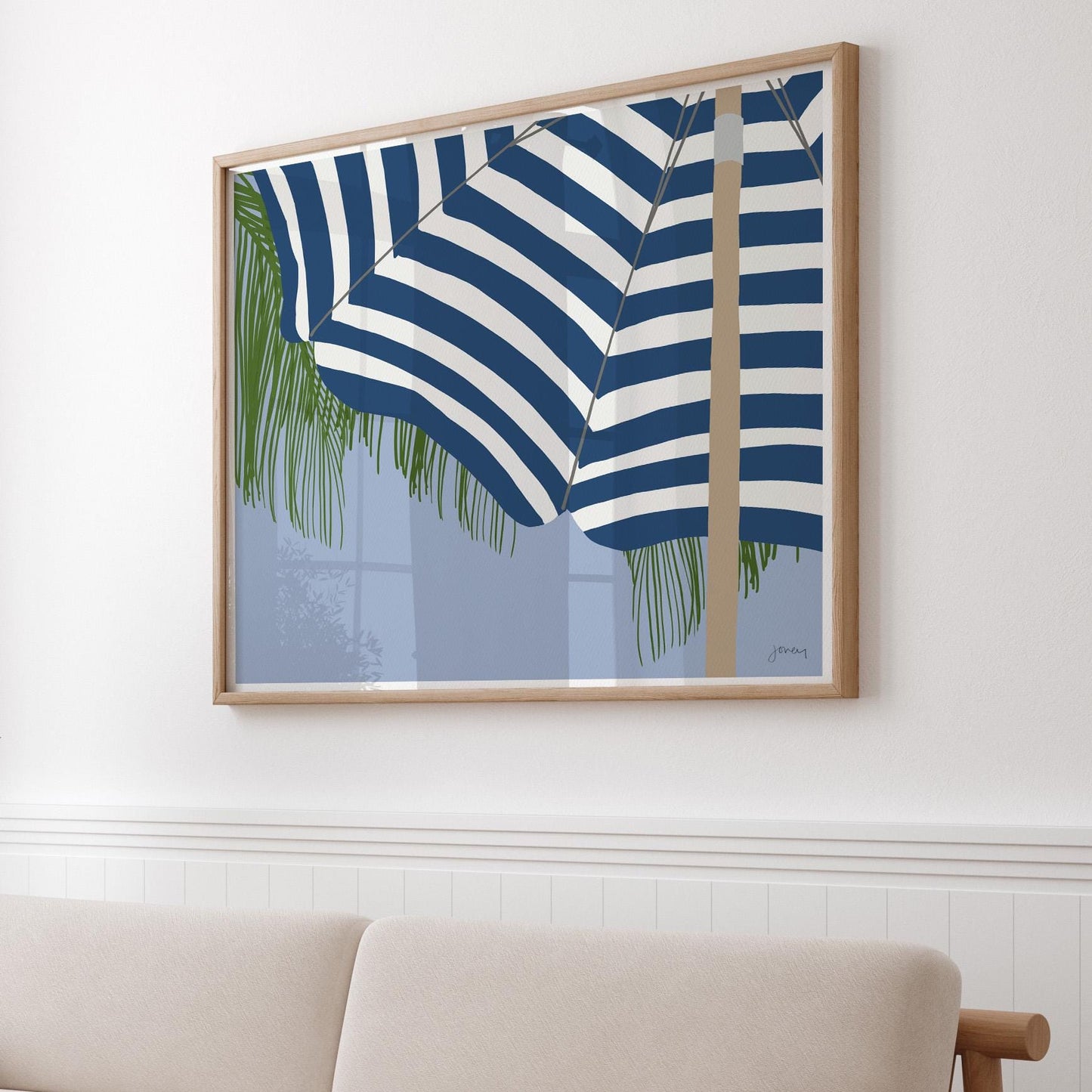 Palm Frond and Umbrella Art Print - Unframed or Framed - 250128
