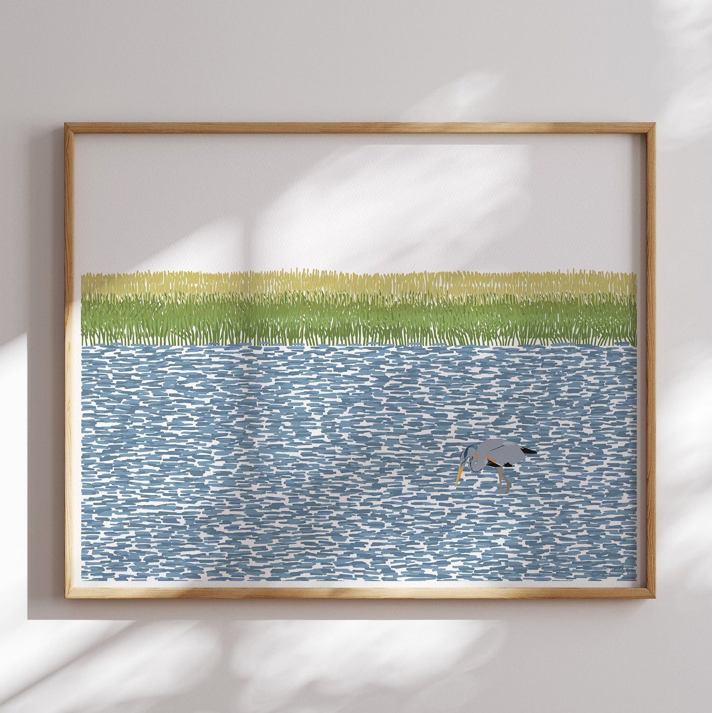 Wetlands with Great Blue Heron Art Print - Unframed or Framed - 210807