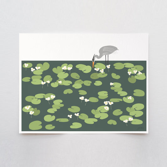Heron in Lily Pads Art Print - Unframed or Framed - 250413