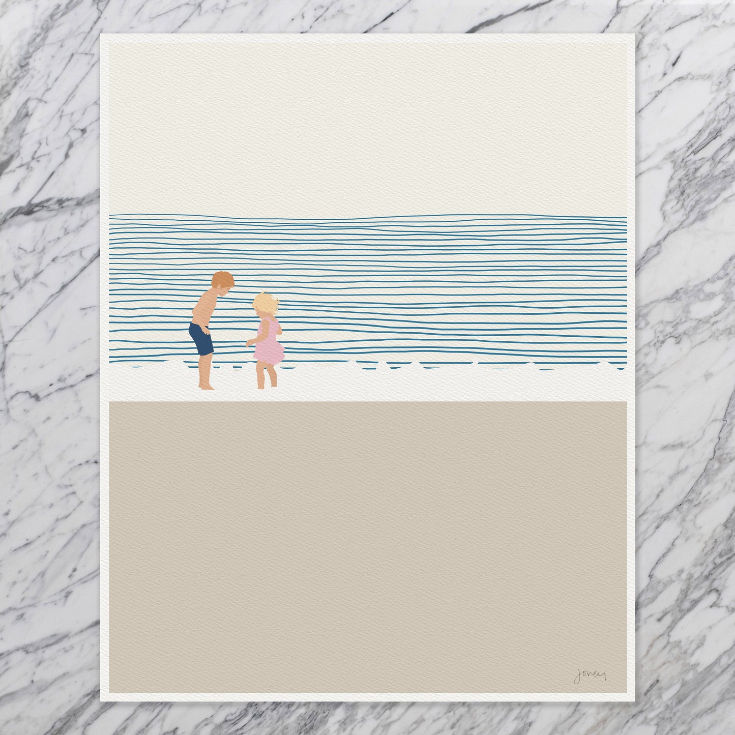 Brother and Sister on the Beach Art Print - Unframed or Framed - 140619