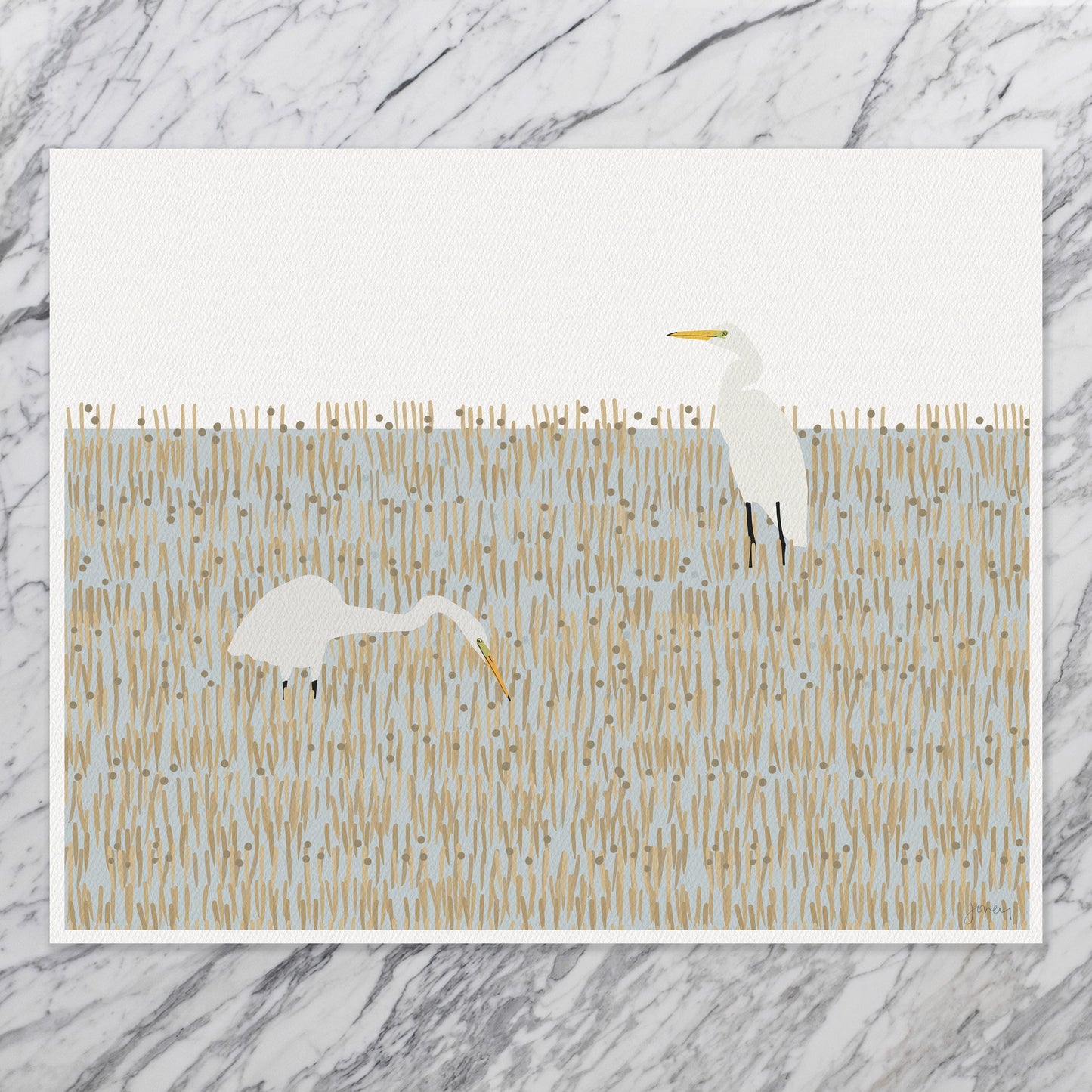 Egrets in Winter Marsh Art Print - Unframed or Framed - 250329
