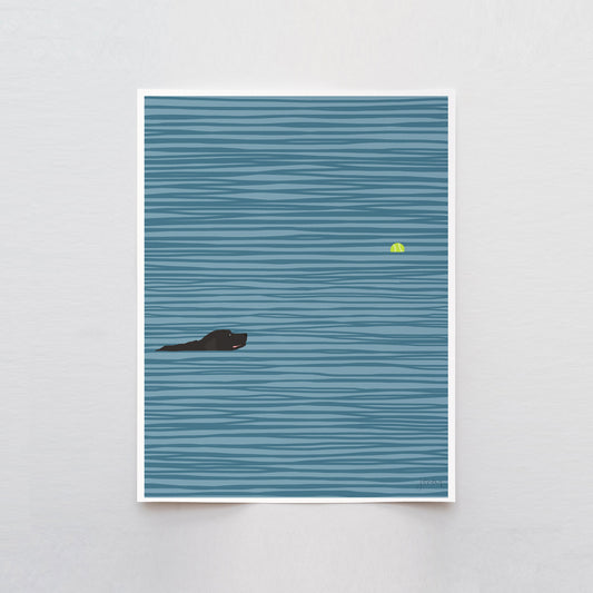 Black Labrador Swimming Art Print - Unframed or Framed - 140306