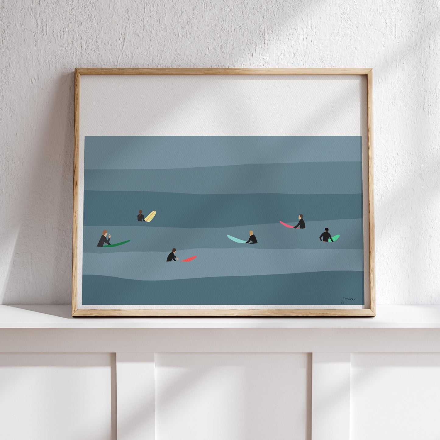 Surfing Lineup Art Print - Unframed or Framed - 250208