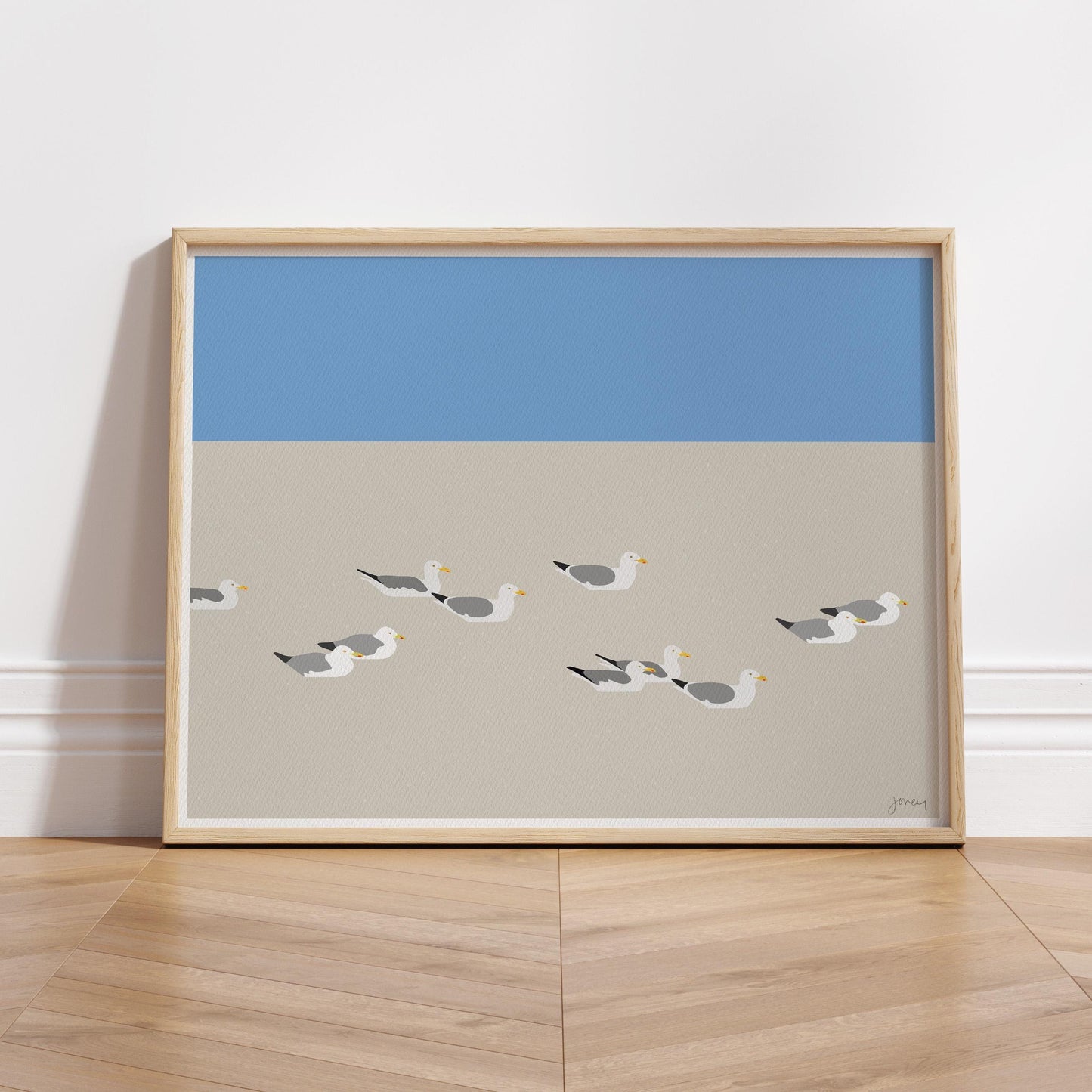 Seagull Art Print – Coastal Wall Art With Solid Maple Frame | Archival Paper